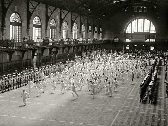 ... and grew the ranks of sailors, as seen in this 1917 picture of graduation exercises at the Naval Academy.