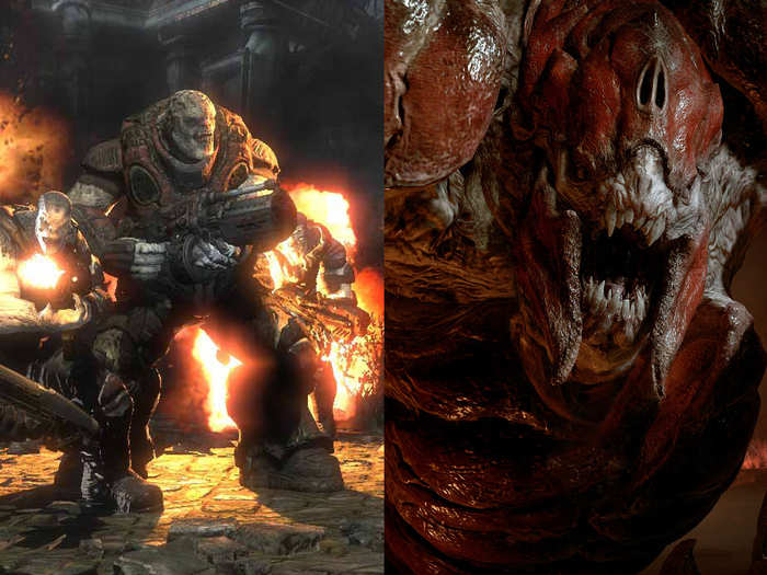 Sorry, but that guy on the left just does NOT pack the same punch after a single glance at that nightmare creature from "Gears of War 4."