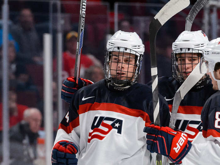 That same year (2014), Matthews started to get noticed nationally with his play at the USA Hockey National Junior Evaluation Camp, scoring 117 points in one year, including 10 goals in 10 games against college teams. Not bad for a junior in high school.
