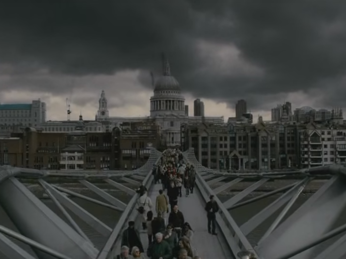 The Millenium Bridge features briefly in "Harry Potter and the Half-Blood Prince" before death eaters arrive and send it plunging into the Thames