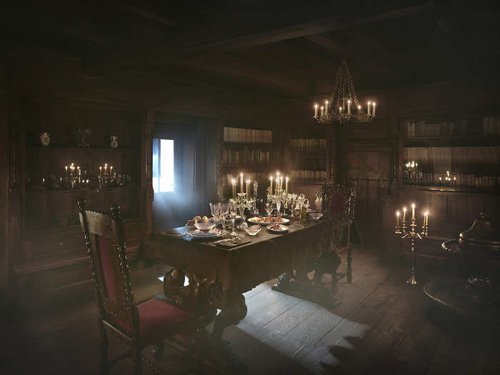 The lucky winners will have dinner in this spooky, candlelit dining room.