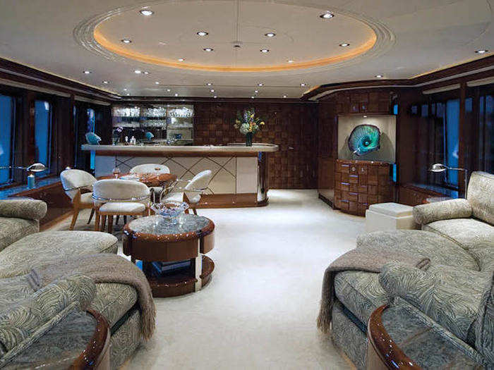 The yacht heavily features cherry and maple burl woods. And there