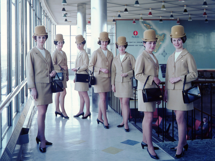 Flight attendants model the uniforms worn by South African airline National Airways Corporation hostesses between 1959 and 1975.