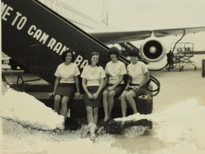 Capitol Airlines flight attendants take a break.