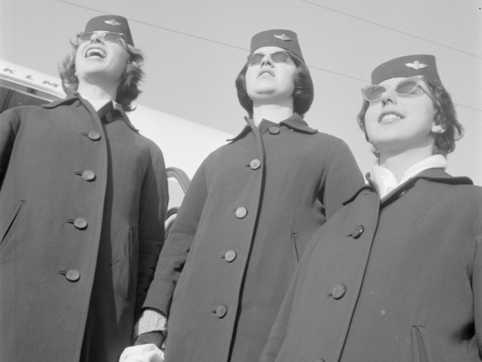 Flight attendants take a break at Schipol Airport in Amsterdam in 1962.