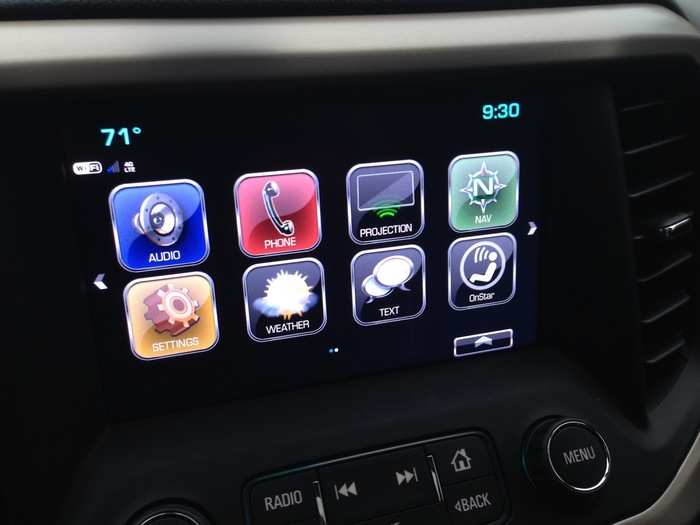 The infotainment system is operated with this eight-inch center touchscreen and via controls on the steering wheel, as well as through voice commands. Apple CarPlay and Android Auto are available. Combined with OnStar, 4G LTE, and providing excellent ease-of-use, I think GM