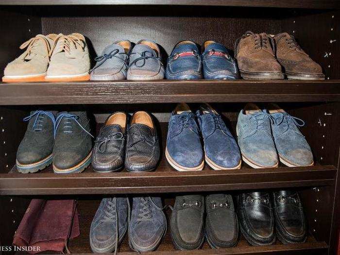 And in the closet, we took a peek at his shoe collection. "I walked everywhere in San Francisco, and I walk everywhere here. If that means it takes me 45 minutes to get to a meeting, that