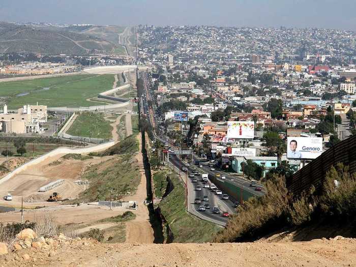 Here we have the border fence between the US and Mexico. On the right lies Tijuana in Baja California, and on the left is San Diego, California.