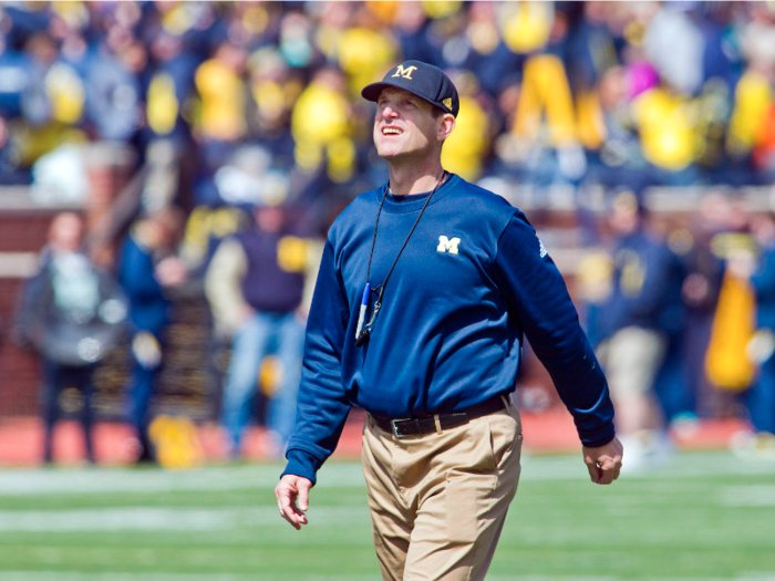 Like Steve Jobs and Albert Einstein, Harbaugh wears the same outfit (khakis!) every day because it saves him time.