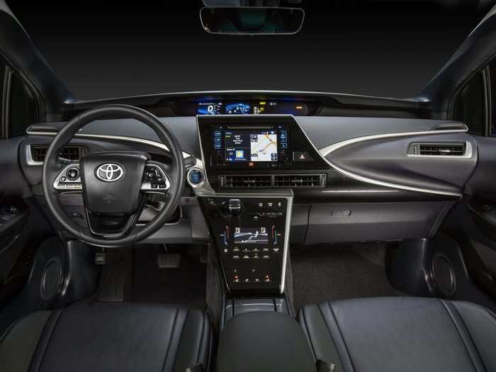 The car comes with two touchscreens. The top one can be used for music selection and navigation, while the one on the bottom controls the temperature and audio output.