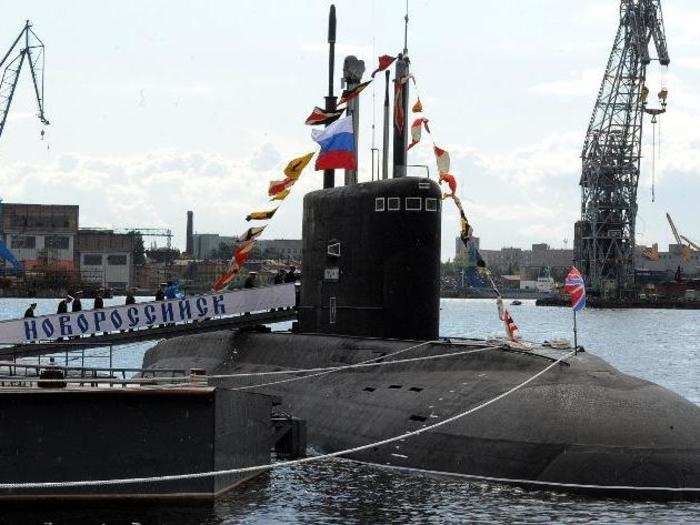 A virtually invisible submarine: The first of six diesel-electric stealth submarines, the Novorossiysk was launched from a St. Petersburg shipyard last year. Its designers say its stealth technology makes it virtually undetectable when submerged.