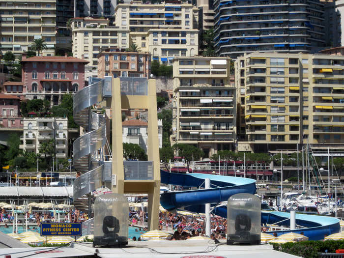 Of course, all those tourists need something to do (how many can really afford the hefty minimums at the casino?). We were a little surprised to see a giant aquatic center in the middle of the harbor.