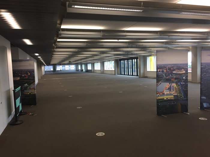 This is one of several other vast floors that Plexal could expand onto. The building is as long as the highest skyscraper in Canary Wharf, which happens to be where Cockerton used to work.