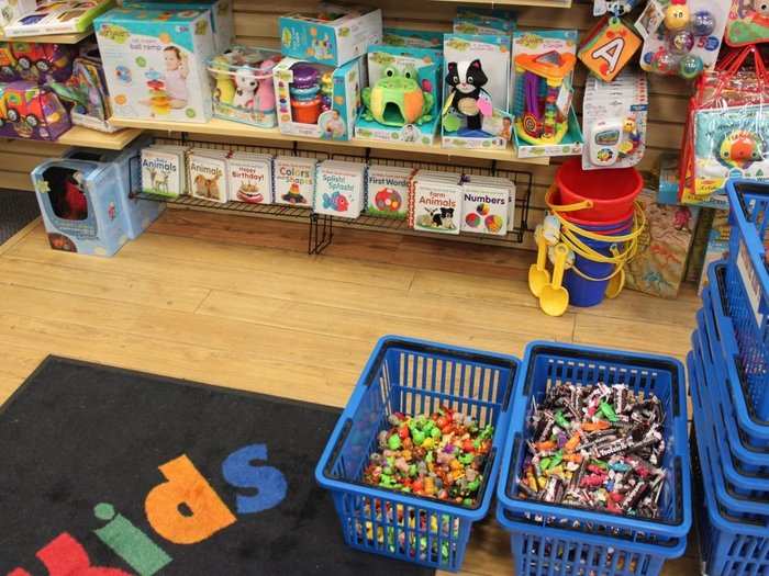 The co-owner of this toy store, Steve, gave children a choice of either one piece of candy or a small toy.