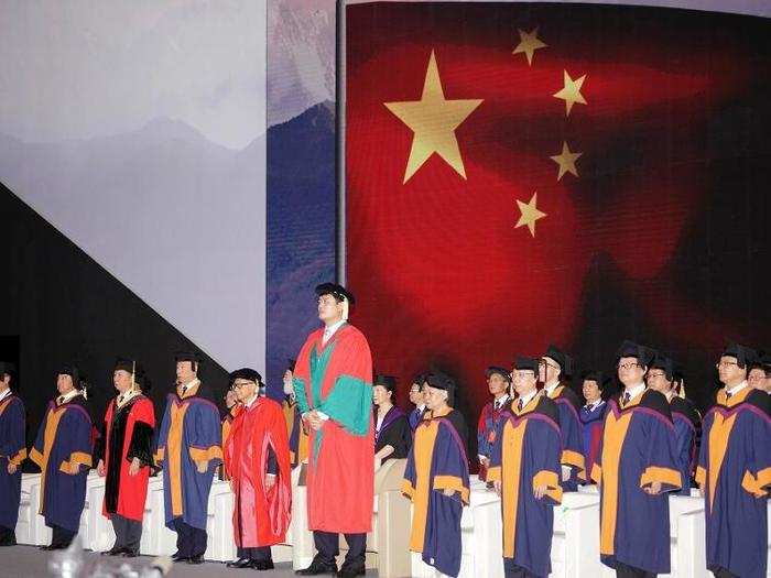 Here is Yao at a graduation ceremony at Shantou University.