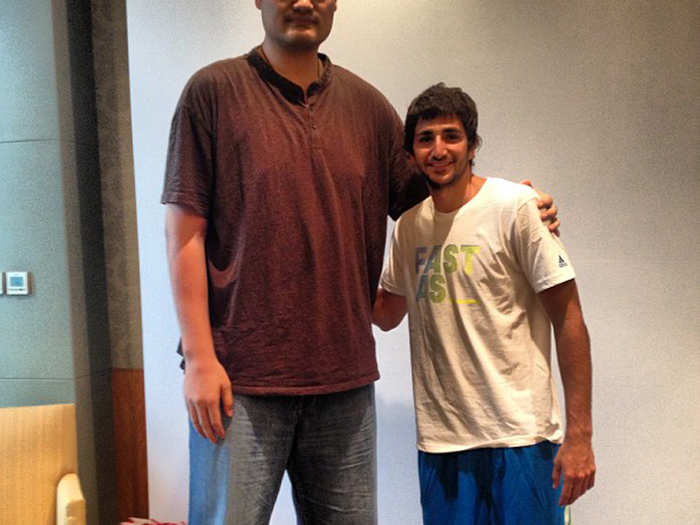 Ricky Rubio is only an inch shorter than Watt, but looks like a child next to Ming.