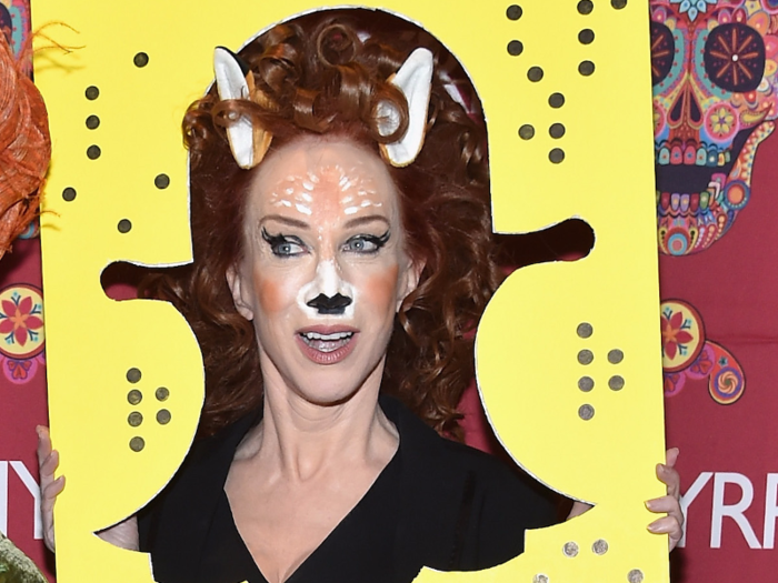 Comedian Kathy Griffin used makeup to recreate a popular Snapchat filter.