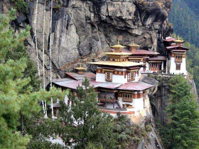 The Paro Taktsang Monastery is tucked away on a rock face in Bhutan