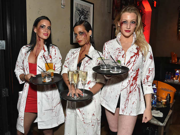 Drinks were served by bloody women in lab coats.