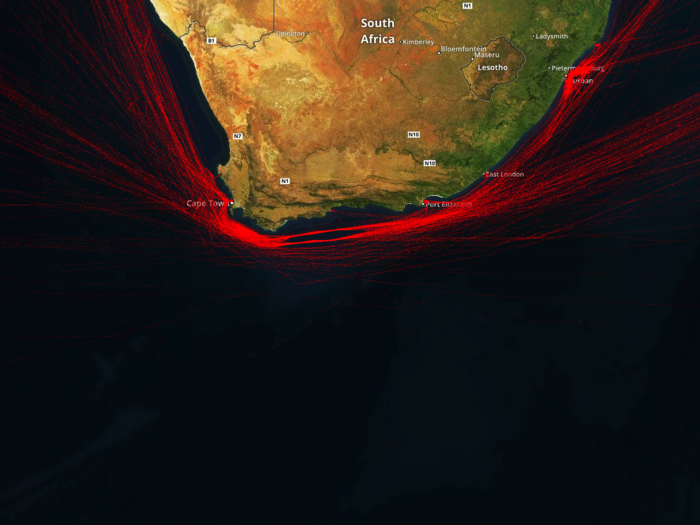 Bonus: The Cape of Good Hope is a slower alternative for tankers looking to avoid the Gulf of Aden, Bab el-Mandeb Straits, and the Suez Canal. About 4.9 million barrels pass by every day.