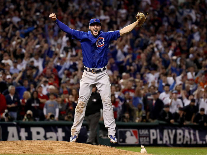 Kris Bryant reacts to the final out.