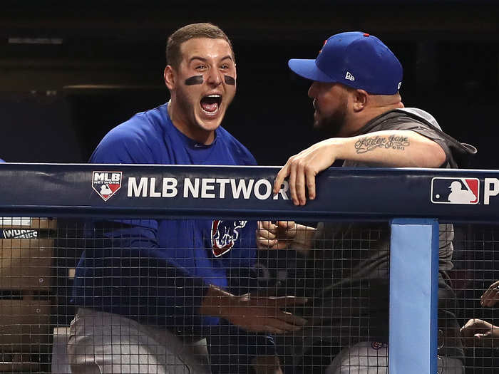 Anthony Rizzo celebrates a run in the fourth inning.