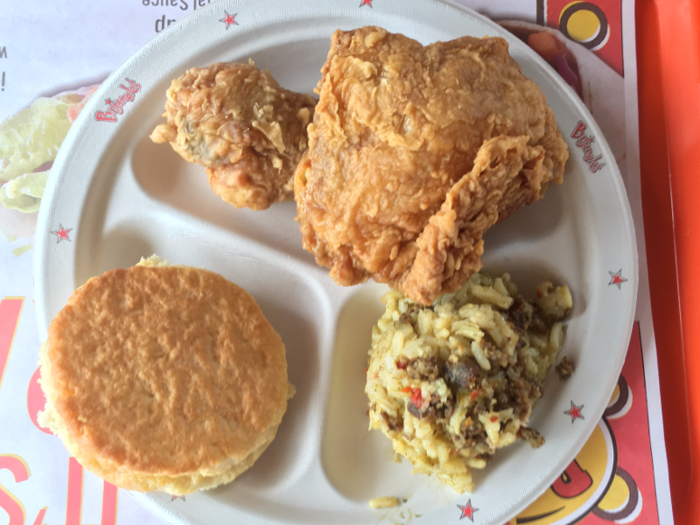 My friend ordered the two-piece dinner, with dirty rice. I much prefer Bojangles