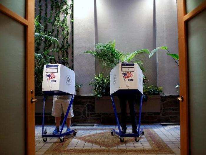 Voters cast their ballots at the Central Synagogue in Manhattan, New York.