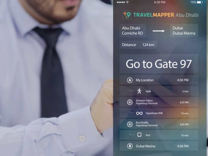 ... The app will list the gate where the Hyperloop is available with details on how long it will take to arrive, detailing every step of your journey.