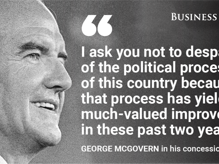 George McGovern concedes to Richard Nixon, 1972