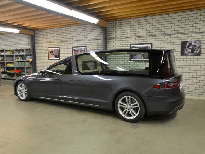 The hearse took eight months to build and will be used for funerals. It has a range of 217 miles if you