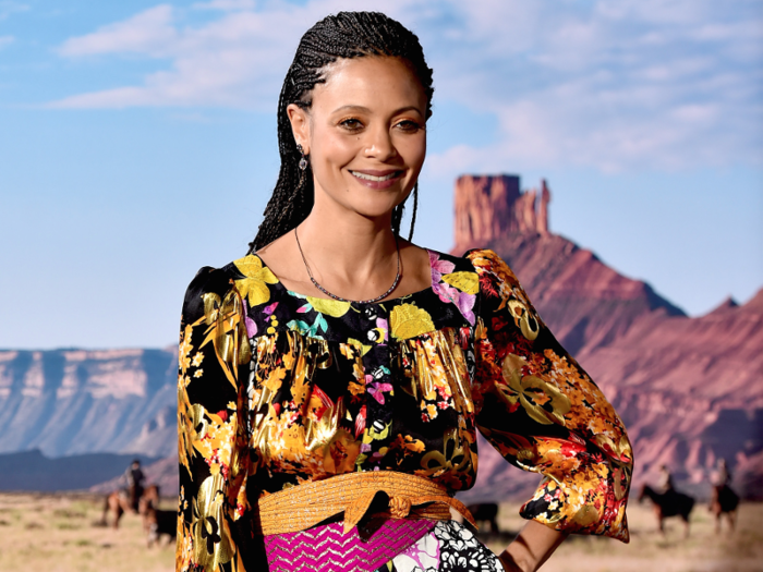 Actress Thandie Newton ruled the "Westworld" premiere red carpet with a vibrant outfit and beautiful long braids.