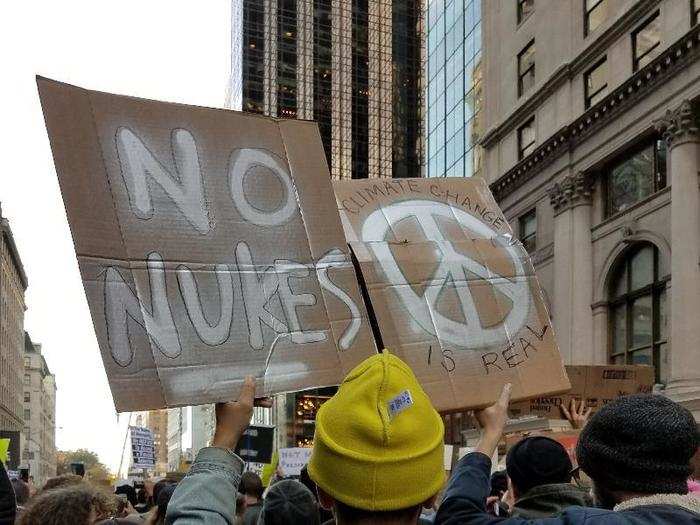 Many of the NYC protesters held signs about climate change, which Trump has called a "hoax" despite the overwhelming scientific evidence suggesting otherwise.