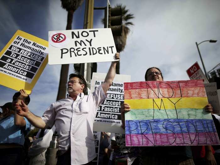 Maggie Flores told the Los Angeles Times she was there to protest Trump