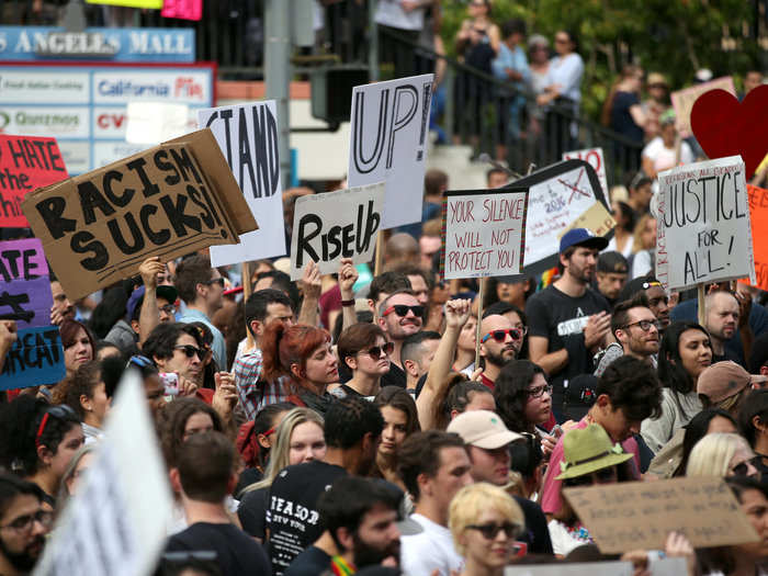 Protesters have accused Trump of being racist, sexist, and unfit to be president.