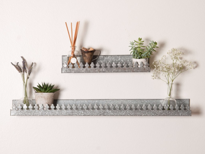 These galvanized metal shelves will hold all your curios and add some dimension to your walls.