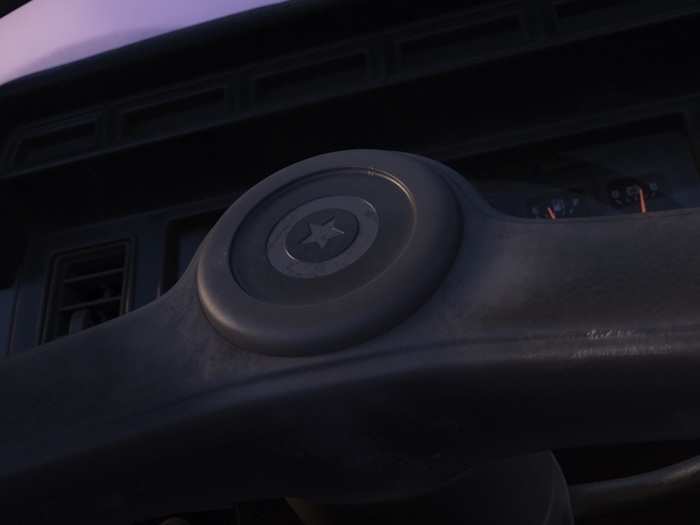 Inside the truck, the horn is made in the shape of Captain America