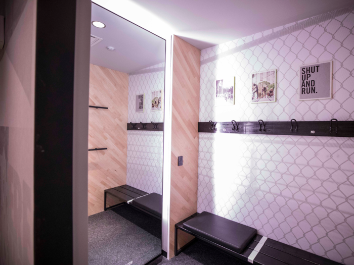 The dressing rooms themselves are double the size of a standard dressing room at a Nike store, enabling stretching and lunging. You can also adjust the lighting in the rooms with a touch on a nearby panel — modes include "Night Run" and "Yoga Studio."