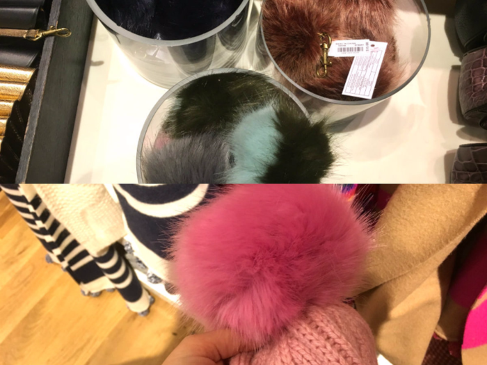 Furry pompoms are everywhere at the chain, from hats to key rings.