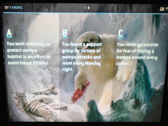 I had three choices. I chose "A" because it seemed like the best option. Nothing happened, it just saved my choice.