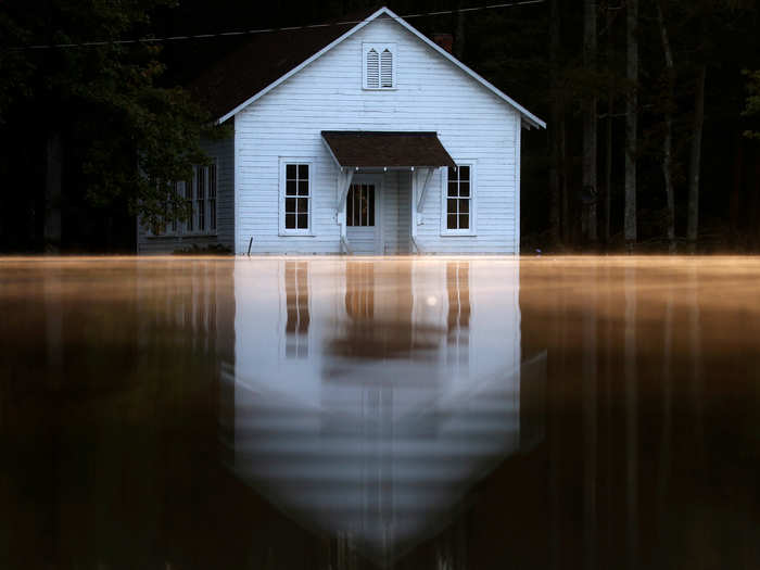 A flooded building is pictured after Hurricane Matthew passes in Lumberton, North Carolina, on October 11.