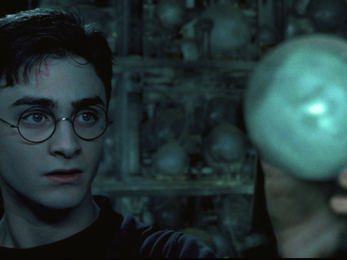 In the Hall of Prophecy there are rows and rows of glowing orbs. Which row contains the prophecy about Harry and Voldemort?