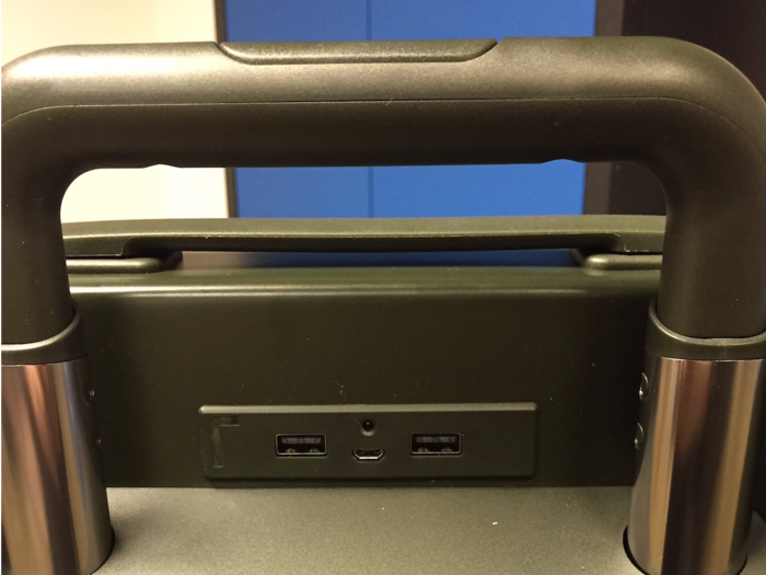 Both the carry-on and larger case come with an in-built USB port, so you can charge your phone on the move.