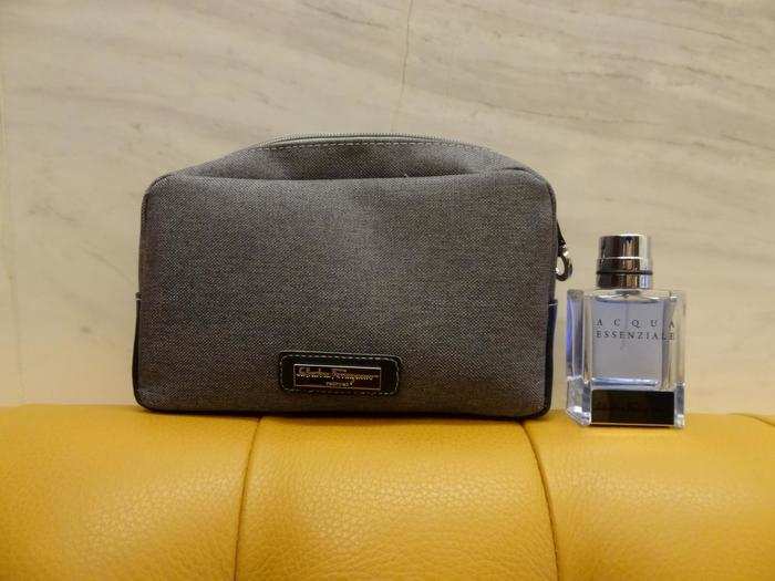 I was then handed a Ferragamo amenity kit, along with a pair of slippers and pajamas.