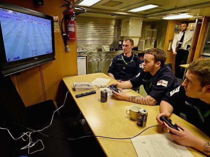 Junior sailors are able to play video games inside the Vigilant.