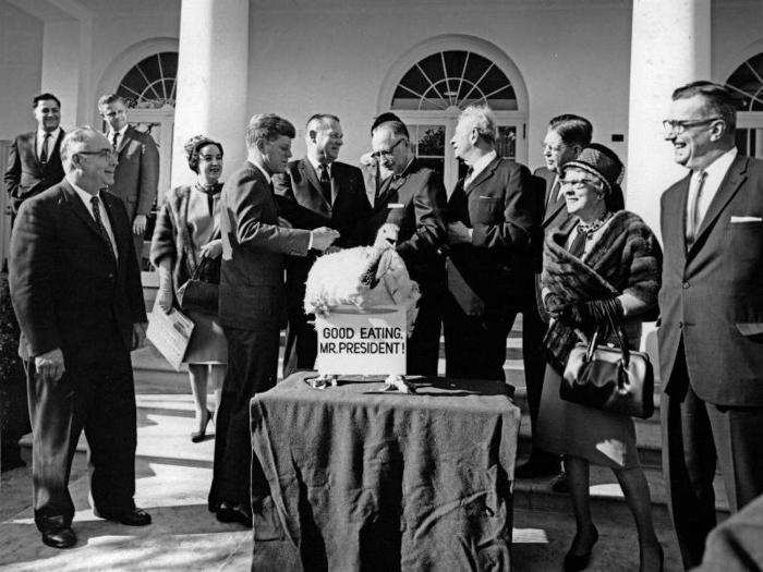 In 1963, President John F. Kennedy received his Thanksgiving turkey from the Poultry and Egg National Board. He officially pardoned the bird by saying, "Let