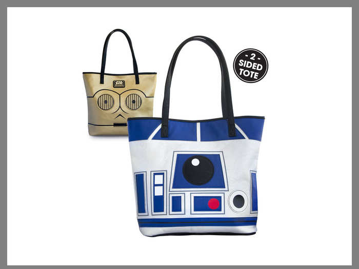 A reversible C-3PO and R2-D2 tote bag