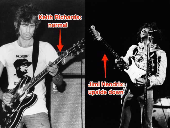 Lefties have to buy special guitars. (Or they can make like Jimi Hendrix and just play a righty guitar upside down.)