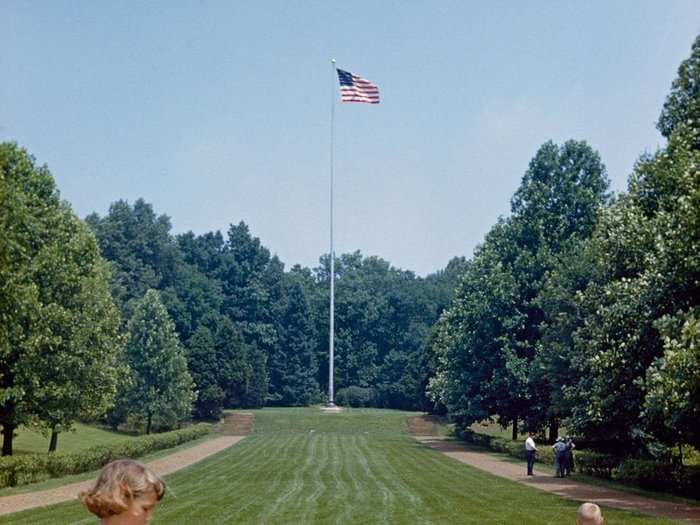 Indiana, 1952: Monumental reminder of a simple childhood, the courtyard at the Lincoln Boyhood National Memorial near Lincoln City, Indiana, marks the place where the future 16th president grew from a 7-year-old boy to a 21-year-old man.