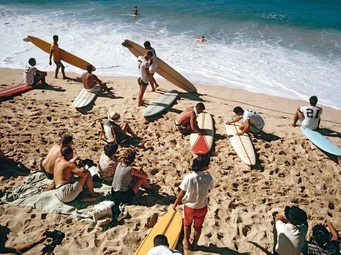 Hawaii, 196: Surfers wait for waves on Mākaha Beach, on the leeward side of Oahu, Hawaii.